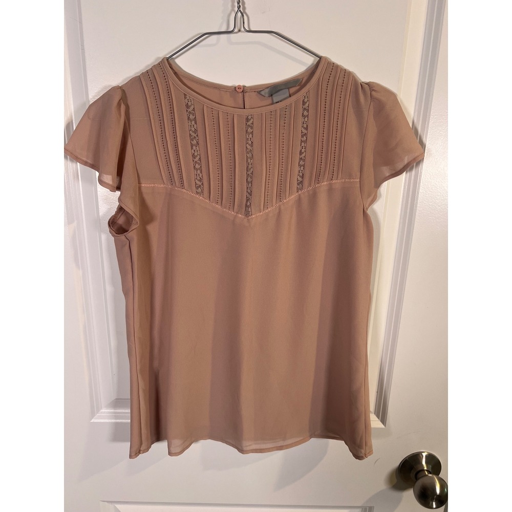 H&M Womens Blouse Pin Tuck Lace Detail Pink Size 2
